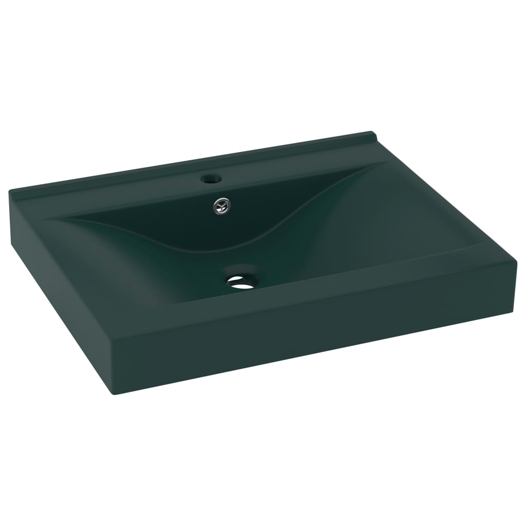 Lavabo con Foro Rubinetto Verde Scuro Opaco 60x46cm in Ceramica - homemem39