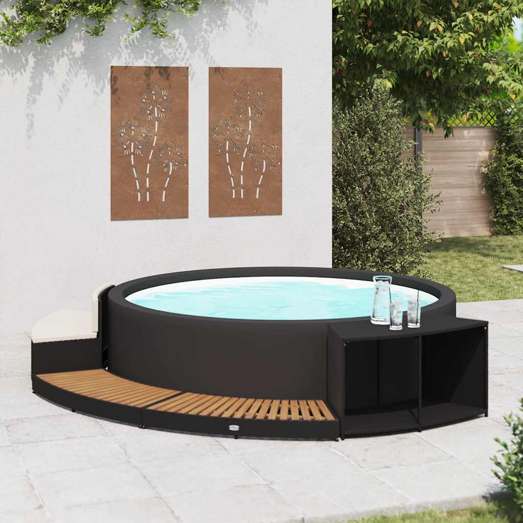 Bordo Spa Nero in Polyrattan e Legno d'Acacia - homemem39