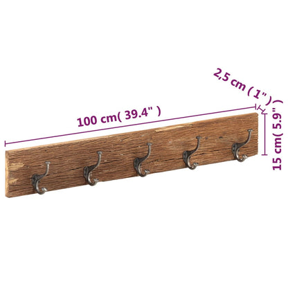 Appendiabiti Parete 5 Ganci 100x2,5x15cm Massello di Recupero - homemem39