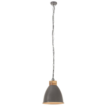 Lampadario Industriale Grigio Ferro e Legno Massello 35 cm E27 - homemem39