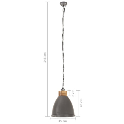 Lampadario Industriale Grigio Ferro e Legno Massello 35 cm E27 - homemem39