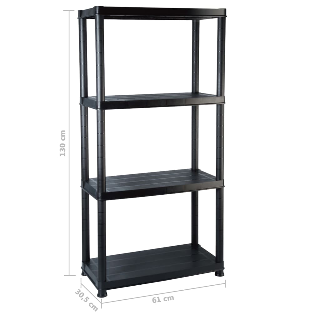 Scaffale a 4 Ripiani Nero 61x30,5x130 cm in Plastica - homemem39