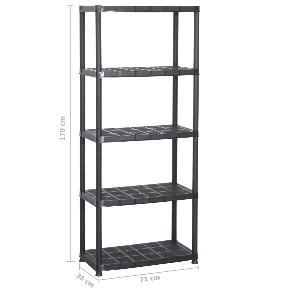 Scaffale a 5 Ripiani Nero 71x38x170 cm in Plastica - homemem39