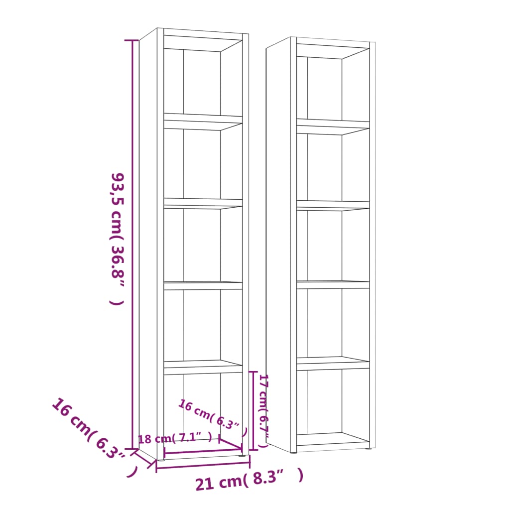 Scaffali Porta CD 2 pz Bianchi 21x16x93,5 cm Legno Multistrato - homemem39