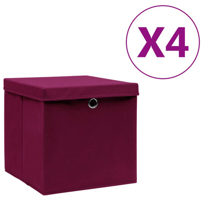 Contenitori con Coperchi 4 pz 28x28x28 cm Rosso Scuro