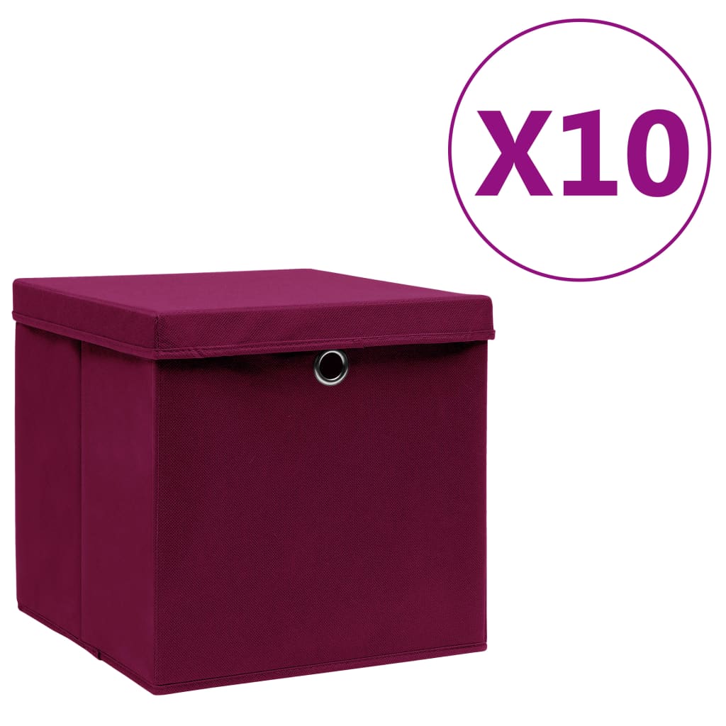 Contenitori con Coperchi 10 pz 28x28x28 cm Rosso Scuro - homemem39