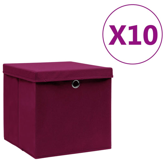 Contenitori con Coperchi 10 pz 28x28x28 cm Rosso Scuro