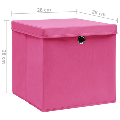 Contenitori con Coperchi 4 pz 28x28x28 cm Rosa - homemem39