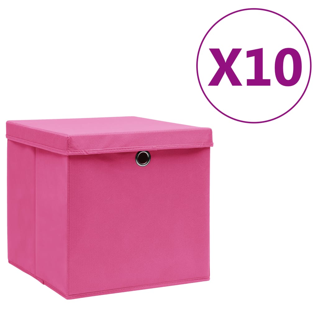 Contenitori con Coperchi 10 pz 28x28x28 cm Rosa - homemem39