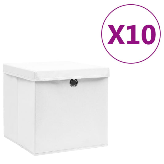 Contenitori con Coperchi 10 pz 28x28x28 cm Bianco - homemem39