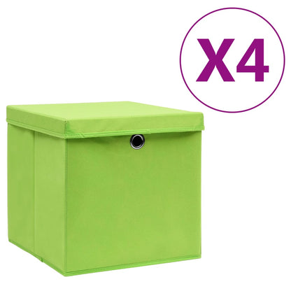 Contenitori con Coperchi 4 pz 28x28x28 cm Verde - homemem39