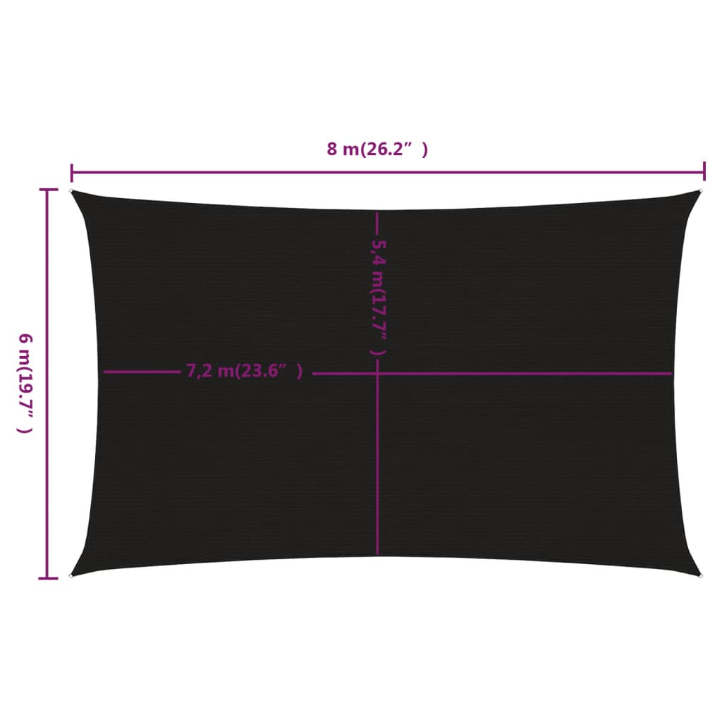 Vela Parasole 160 g/m² Rettangolare Nera 6x8 m in HDPE - homemem39