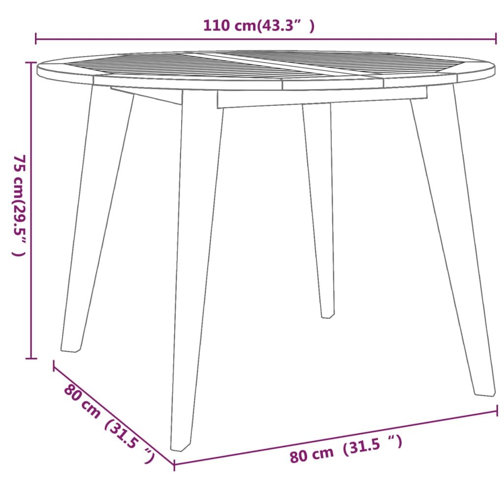 Tavolo da Giardino Ø110x75 cm in Legno Massello di Acacia