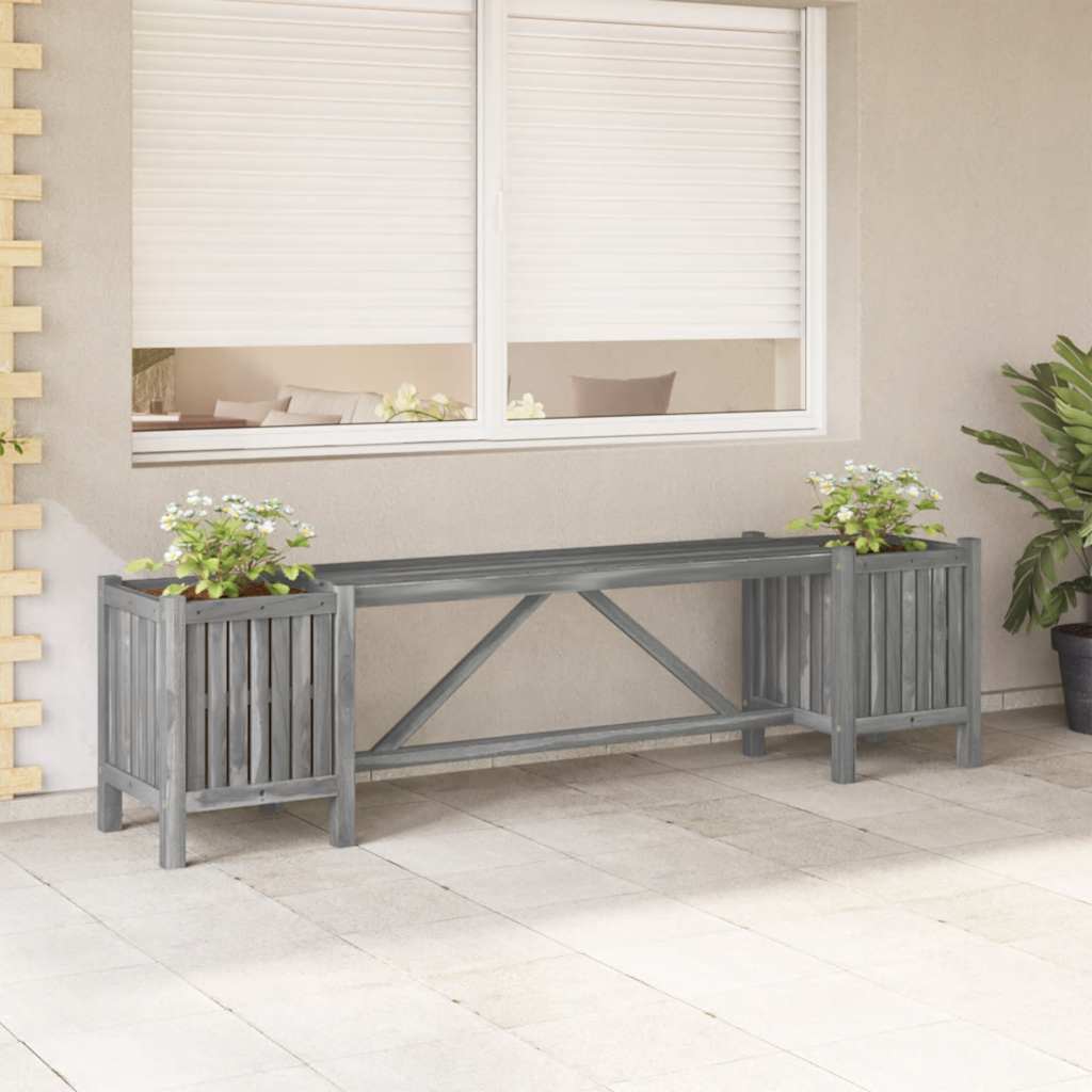 Panca da Giardino con 2 Fioriere 150cm Legno di Acacia Grigio - homemem39