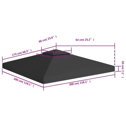 Copertura Superiore per Gazebo a 2 Strati 310 g/m² 3x3 m Nera - homemem39