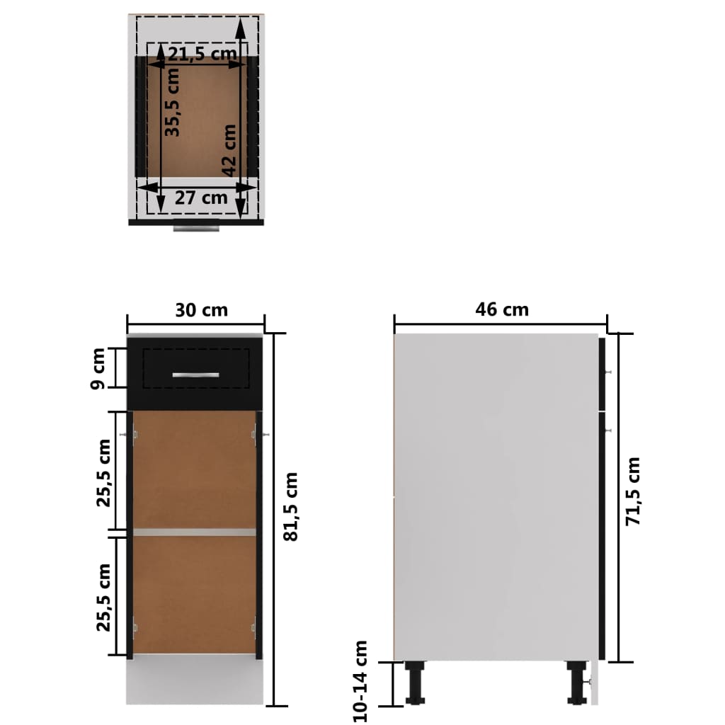 Armadio con Cassetto Nero 30x46x81,5 cm in Legno Multistrato - homemem39