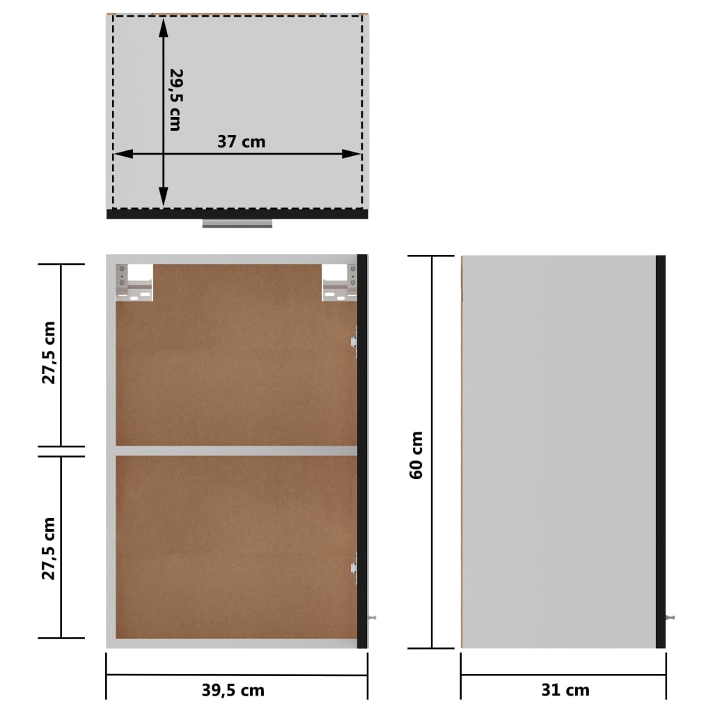 Mobile Pensile Nero 39,5x31x60 cm in Legno Multistrato - homemem39