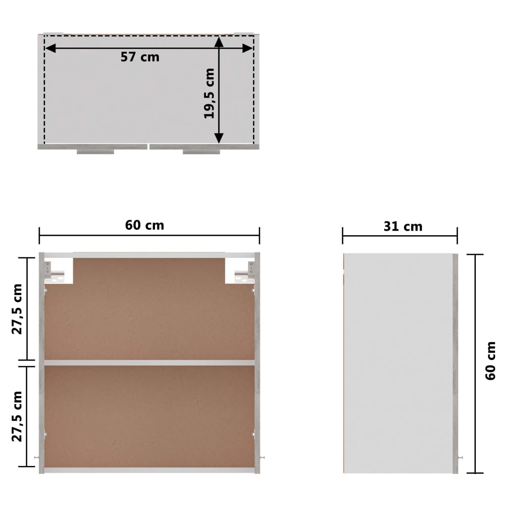 Mobile Pensile Grigio Cemento 60x31x60 cm in Legno Multistrato - homemem39