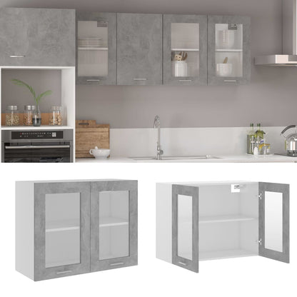 Mobile Pensile con Vetro Grigio Cemento 80x31x60 cm Multistrato - homemem39