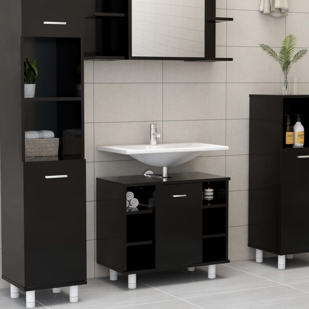 Mobile da Bagno Nero 60x32x53,5 cm in Legno Multistrato - homemem39