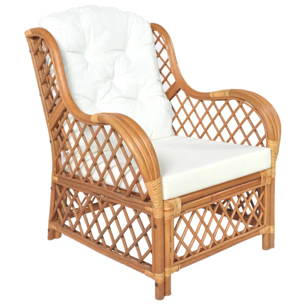 Poltrona con Cuscino Marrone Chiaro in Rattan Naturale e Lino - homemem39