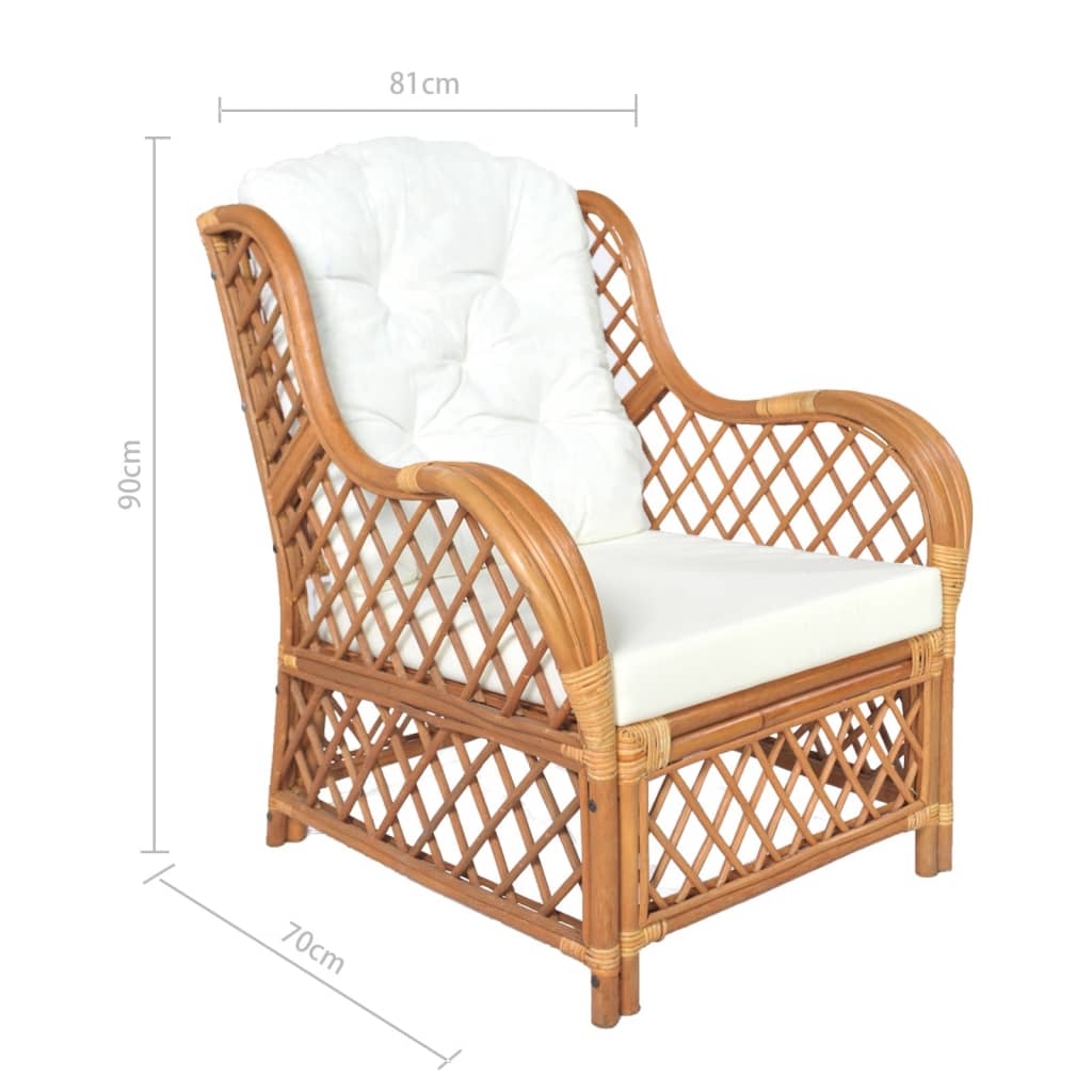 Poltrona con Cuscino Marrone Chiaro in Rattan Naturale e Lino - homemem39