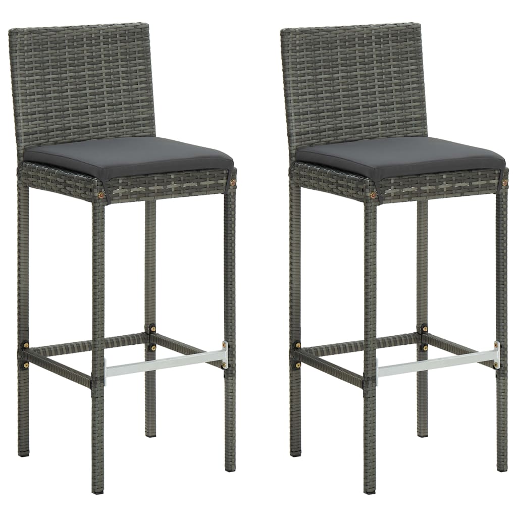 Sgabelli da Bar con Cuscini 2 pz Grigi in Polyrattan - homemem39