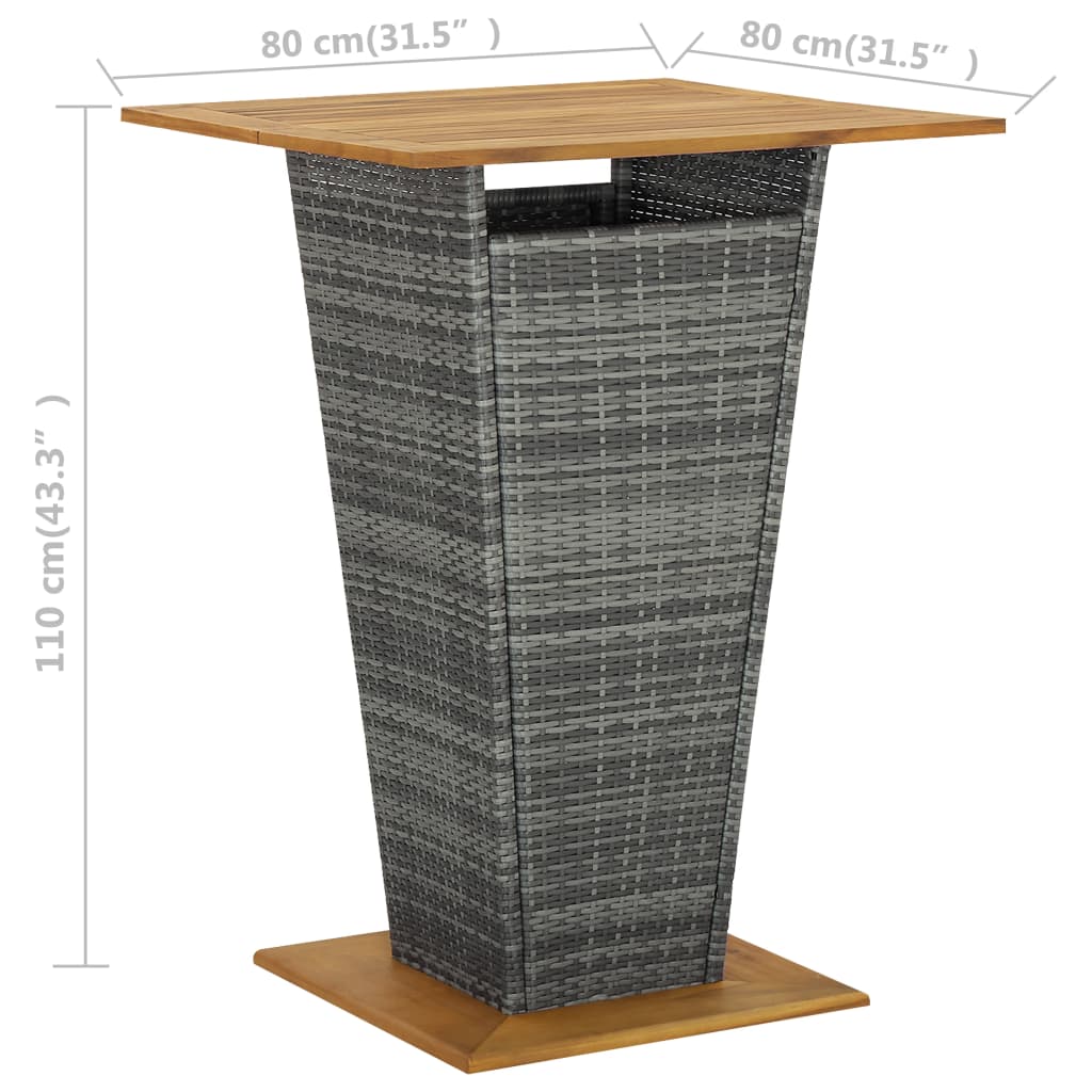 Tavolino da Tè Grigio 80x80x110 cm Polyrattan e Massello Acacia - homemem39