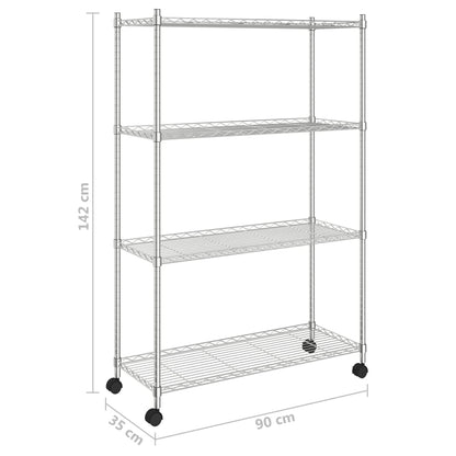 Scaffale a 4 Livelli con Ruote 90x35x142 cm Cromato 200 kg