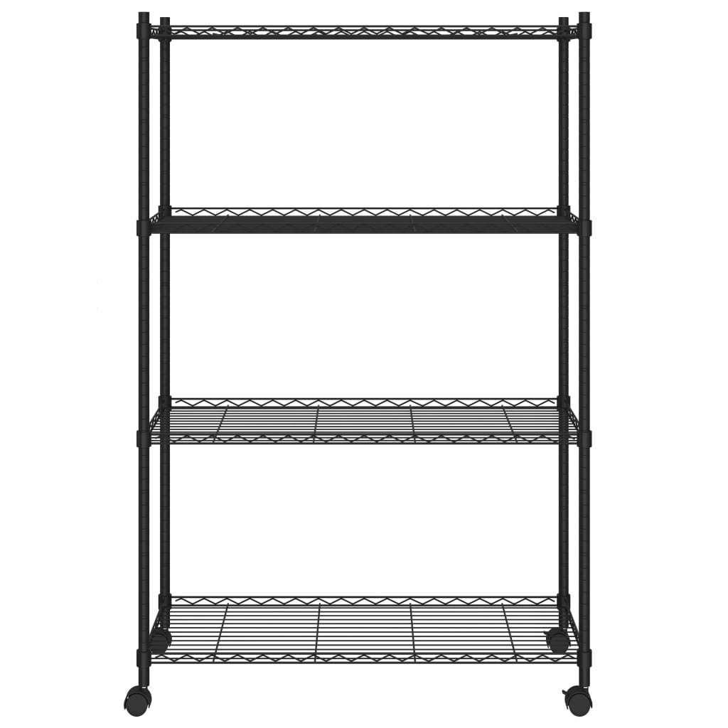 Scaffale a 4 Livelli con Ruote 90x35x142 cm Nero 200 kg - homemem39