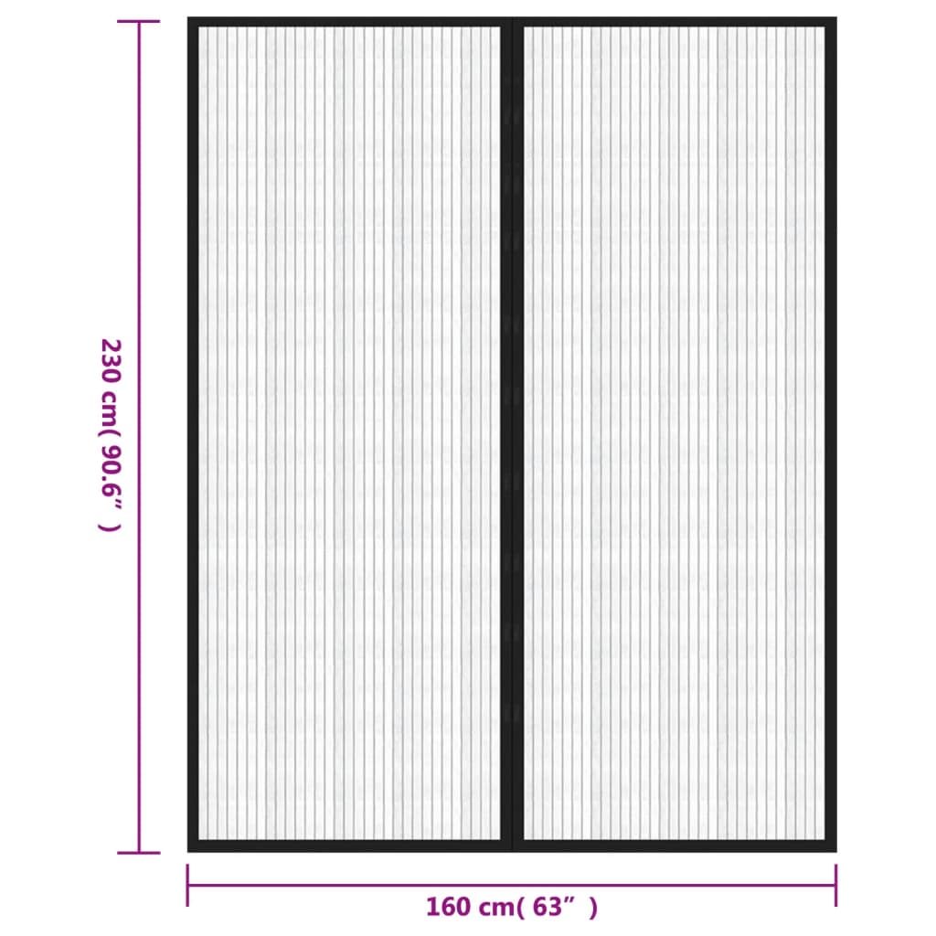 Tende Antimosche 2 pz per Porte con Magneti Nere 230x160 cm - homemem39