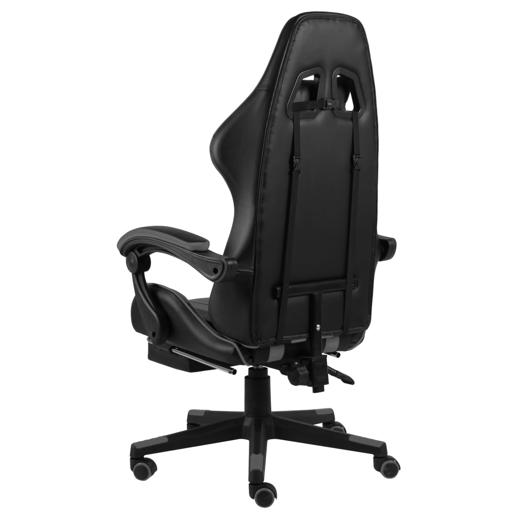 Sedia da Gaming con Poggiapiedi Nero e Grigio in Similpelle - homemem39