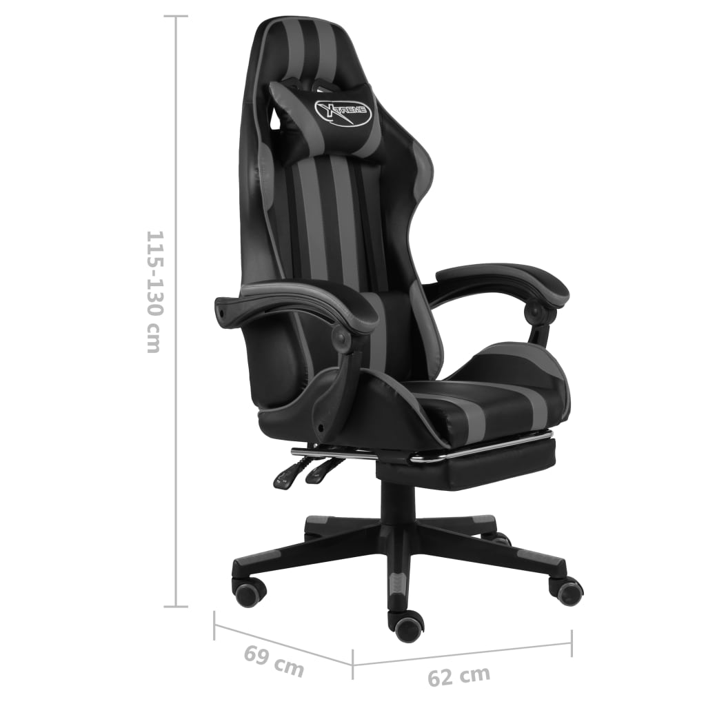 Sedia da Gaming con Poggiapiedi Nero e Grigio in Similpelle