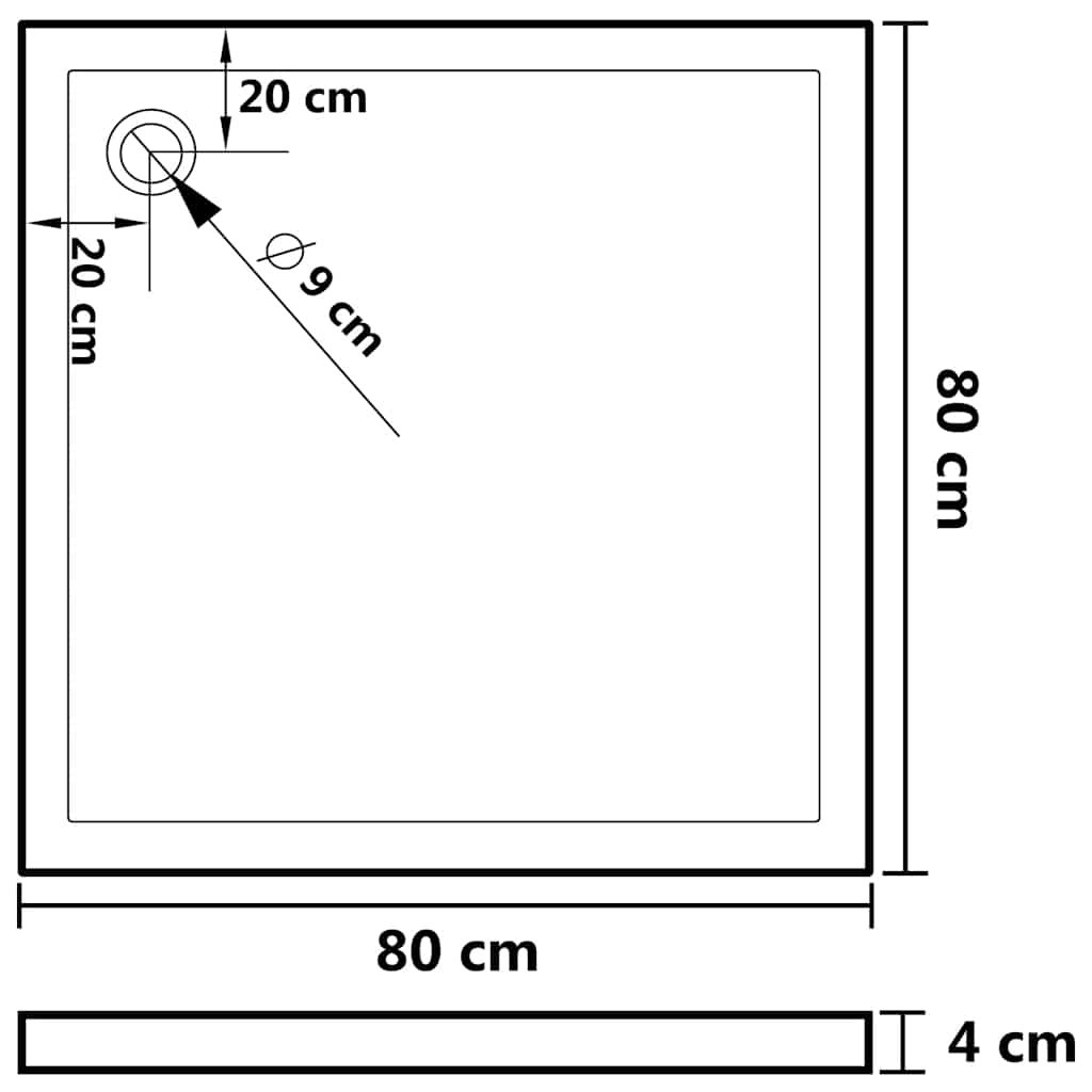 Piatto Doccia Quadrato in ABS Nero 80x80 cm - homemem39