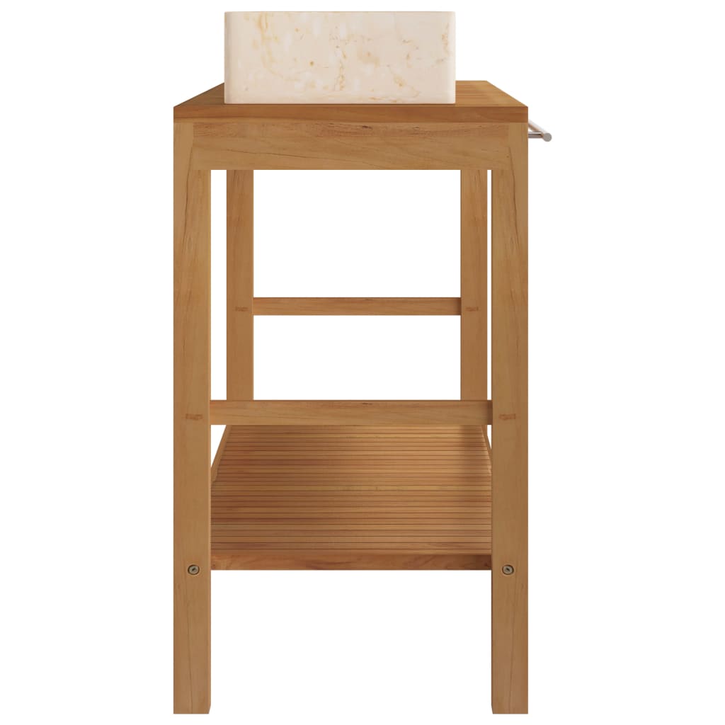 Armadietto da Bagno in Legno di Teak con Lavabi in Marmo Crema - homemem39