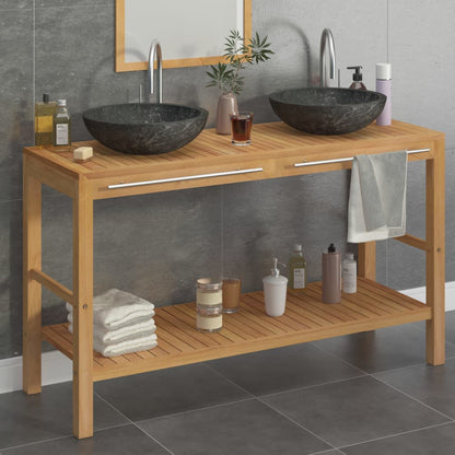 Armadietto da Bagno in Legno di Teak con Lavabi in Marmo Nero - homemem39