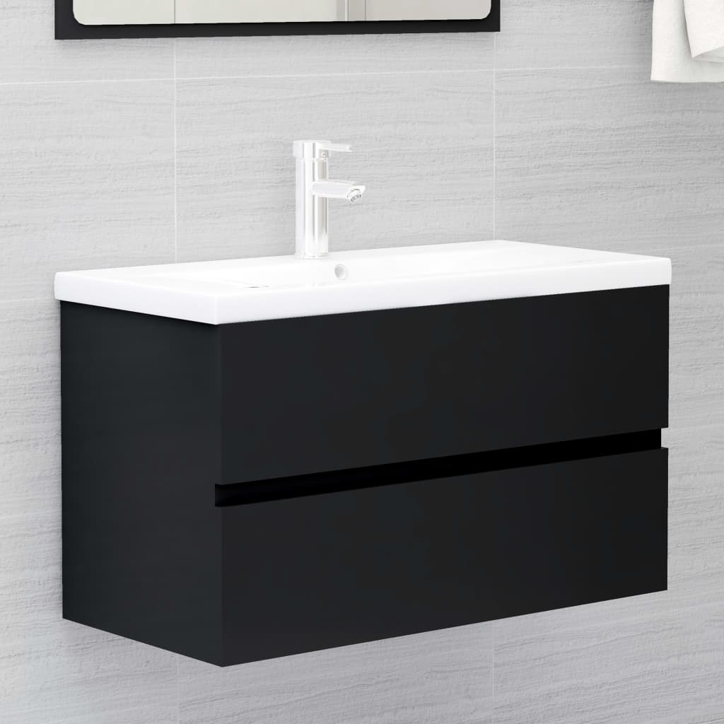 Mobile Lavabo Nero 80x38,5x45 cm in Legno Multistrato - homemem39