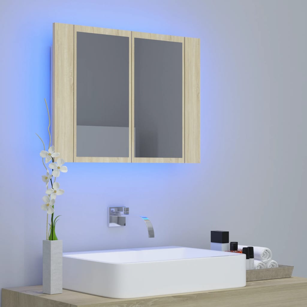 Armadietto a Specchio con Luci LED Rovere Sonoma in Acrilico - homemem39