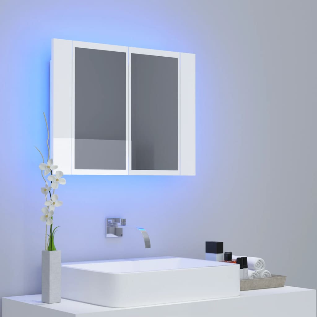 Armadietto a Specchio con Luci LED Bianco Lucido in Acrilico - homemem39