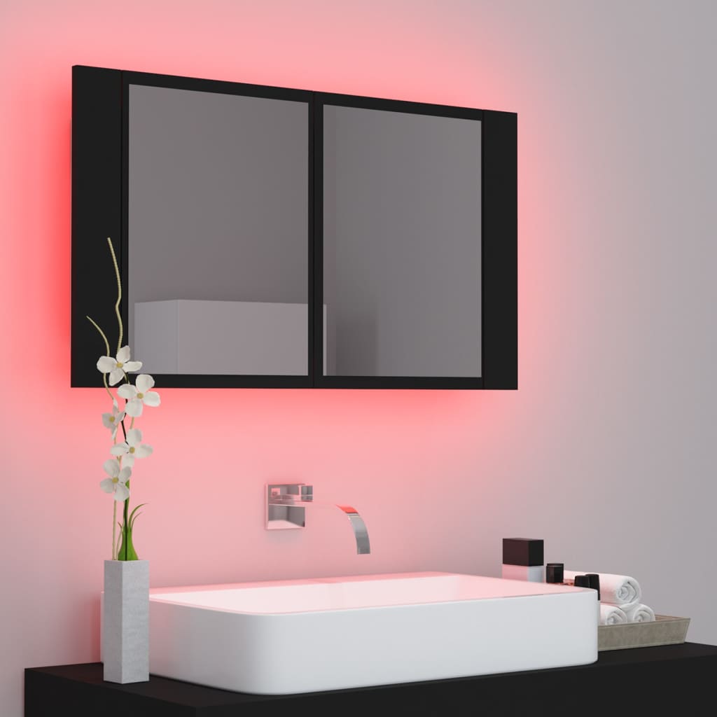 Armadietto a Specchio con Luci LED Nero 80x12x45 cm in Acrilico - homemem39