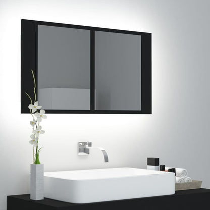 Armadietto a Specchio con Luci LED Nero 80x12x45 cm in Acrilico - homemem39