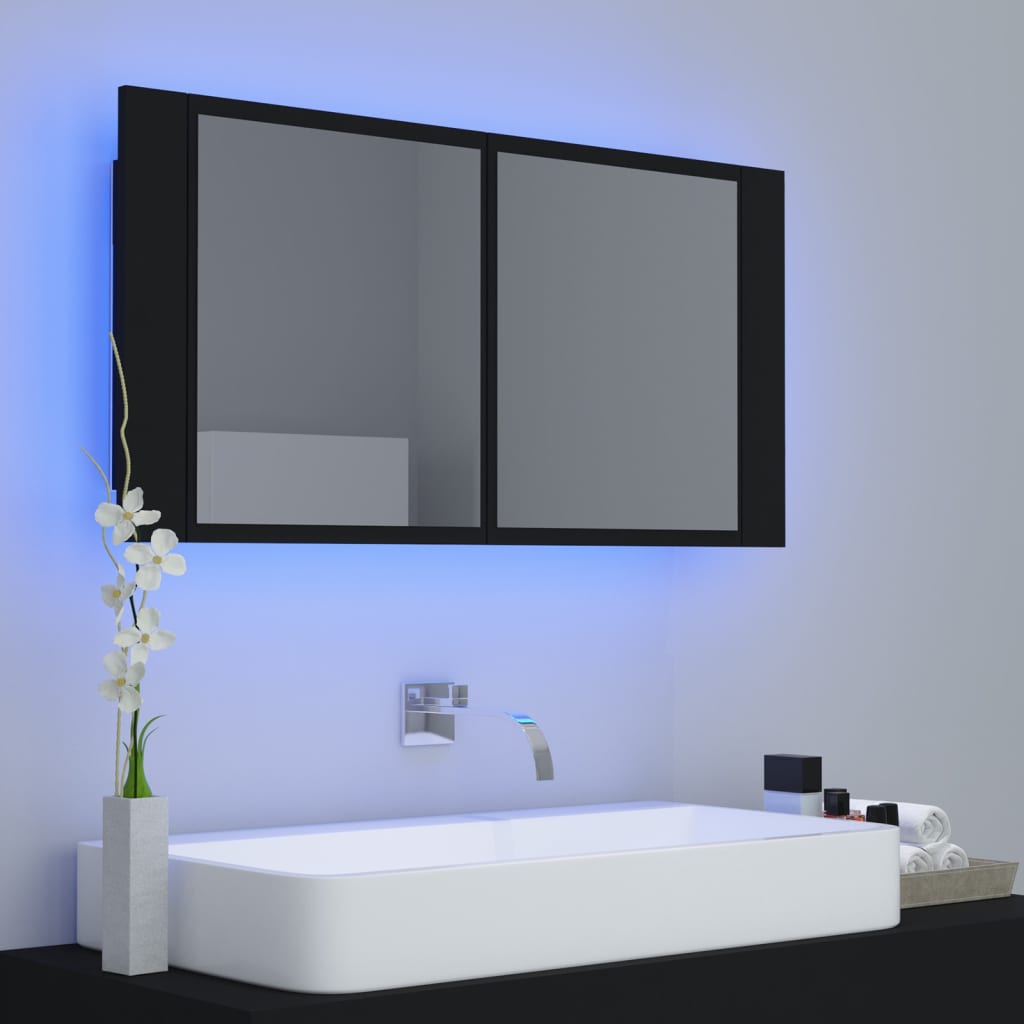 Armadietto a Specchio con Luci LED Nero 90x12x45 cm in Acrilico - homemem39