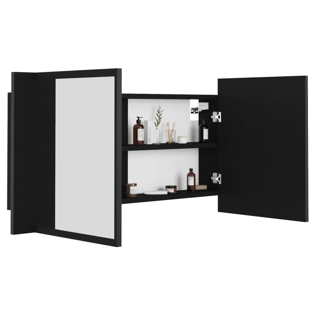 Armadietto a Specchio con Luci LED Nero 90x12x45 cm in Acrilico - homemem39