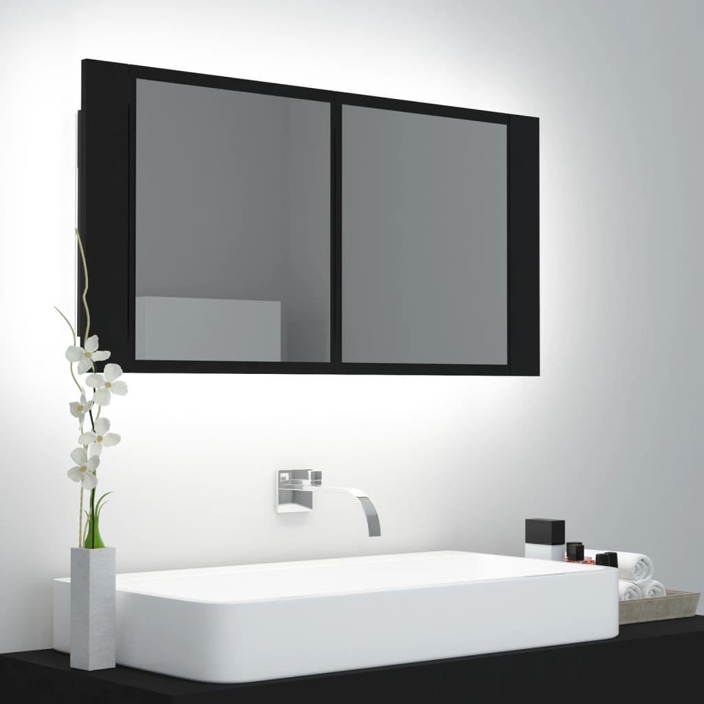 Armadietto a Specchio con Luci LED Nero 90x12x45 cm in Acrilico - homemem39