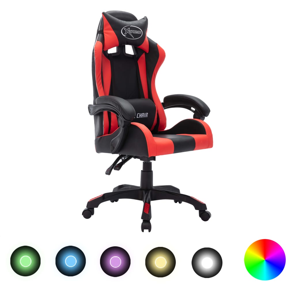 Sedia da Gaming con Luci a LED RGB Rossa e Nera in Similpelle - homemem39