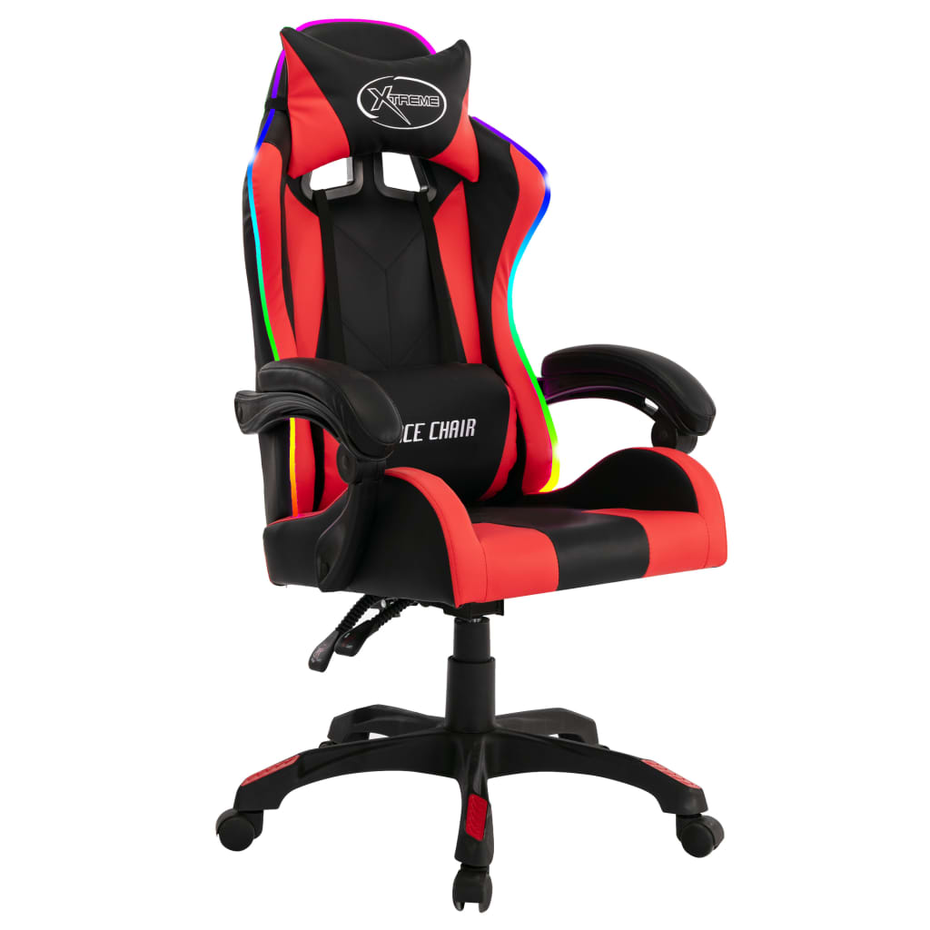 Sedia da Gaming con Luci a LED RGB Rossa e Nera in Similpelle - homemem39