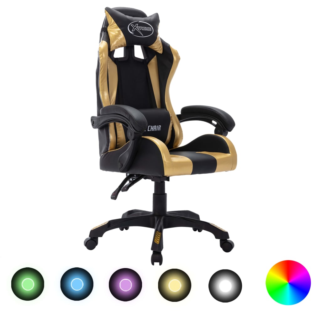 Sedia da Gaming con Luci a LED RGB Oro e Nera in Similpelle - homemem39