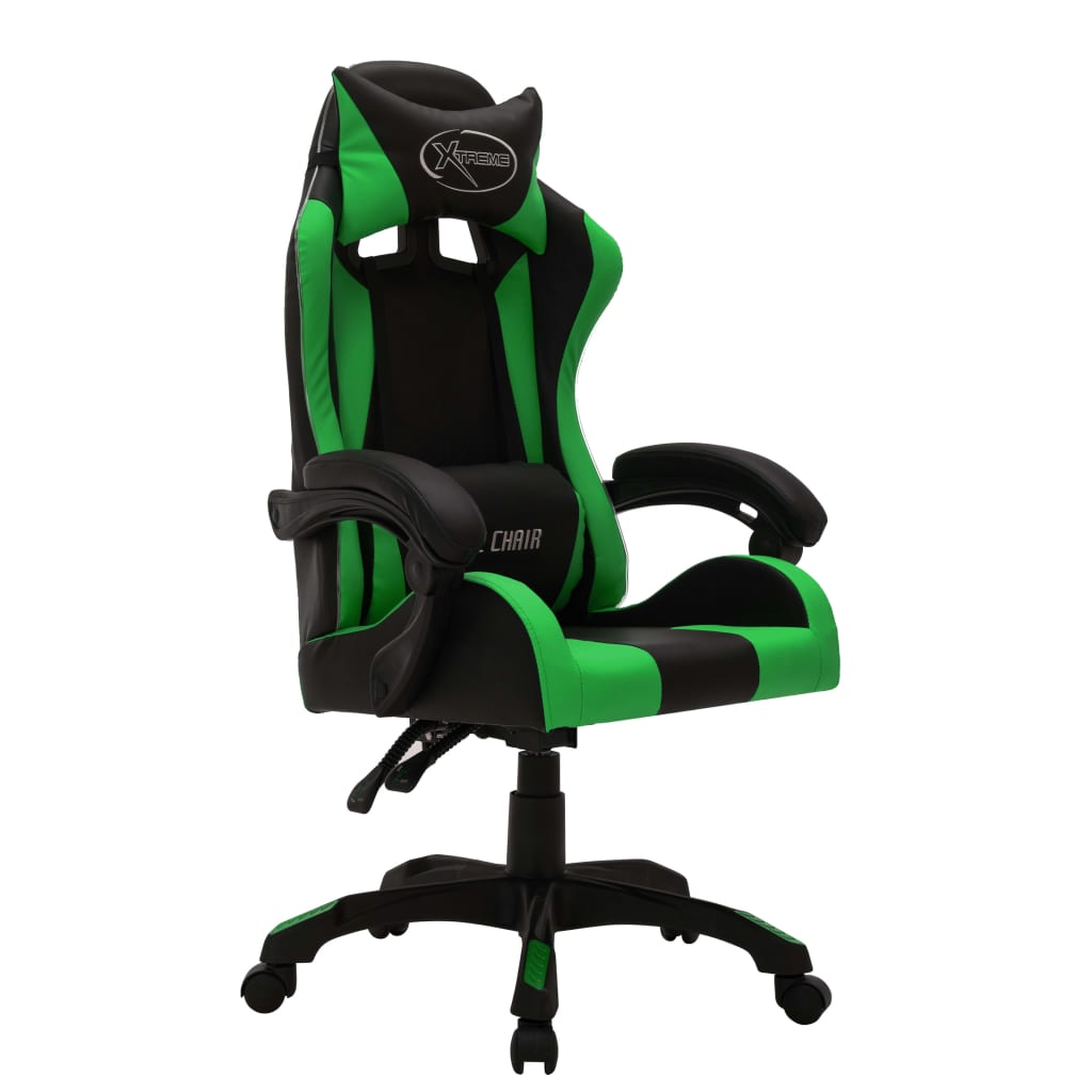 Sedia da Gaming con Luci a LED RGB Verde e Nera in Similpelle - homemem39