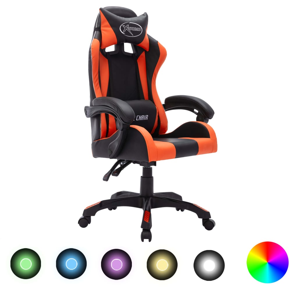 Sedia da Gaming con Luci a LED RGB Arancione e Nera Similpelle - homemem39