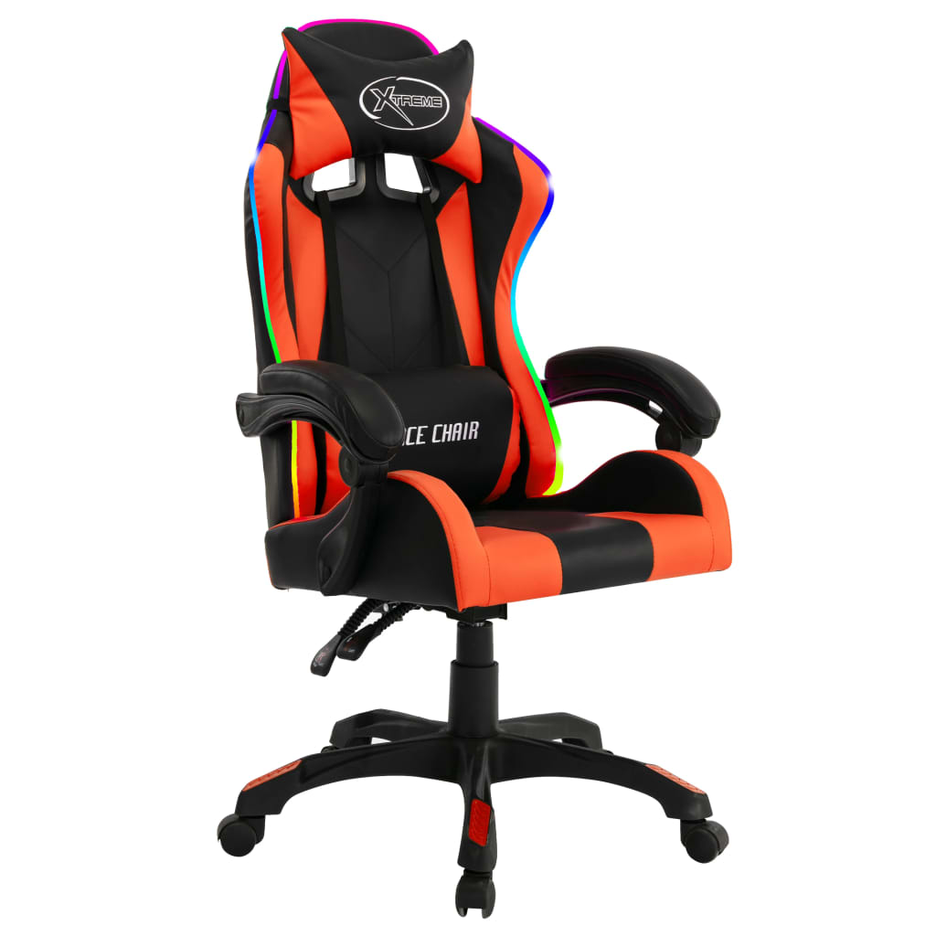 Sedia da Gaming con Luci a LED RGB Arancione e Nera Similpelle - homemem39